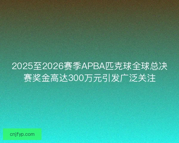 2025至2026赛季APBA匹克球全球总决赛奖金高达300万元引发广泛关注